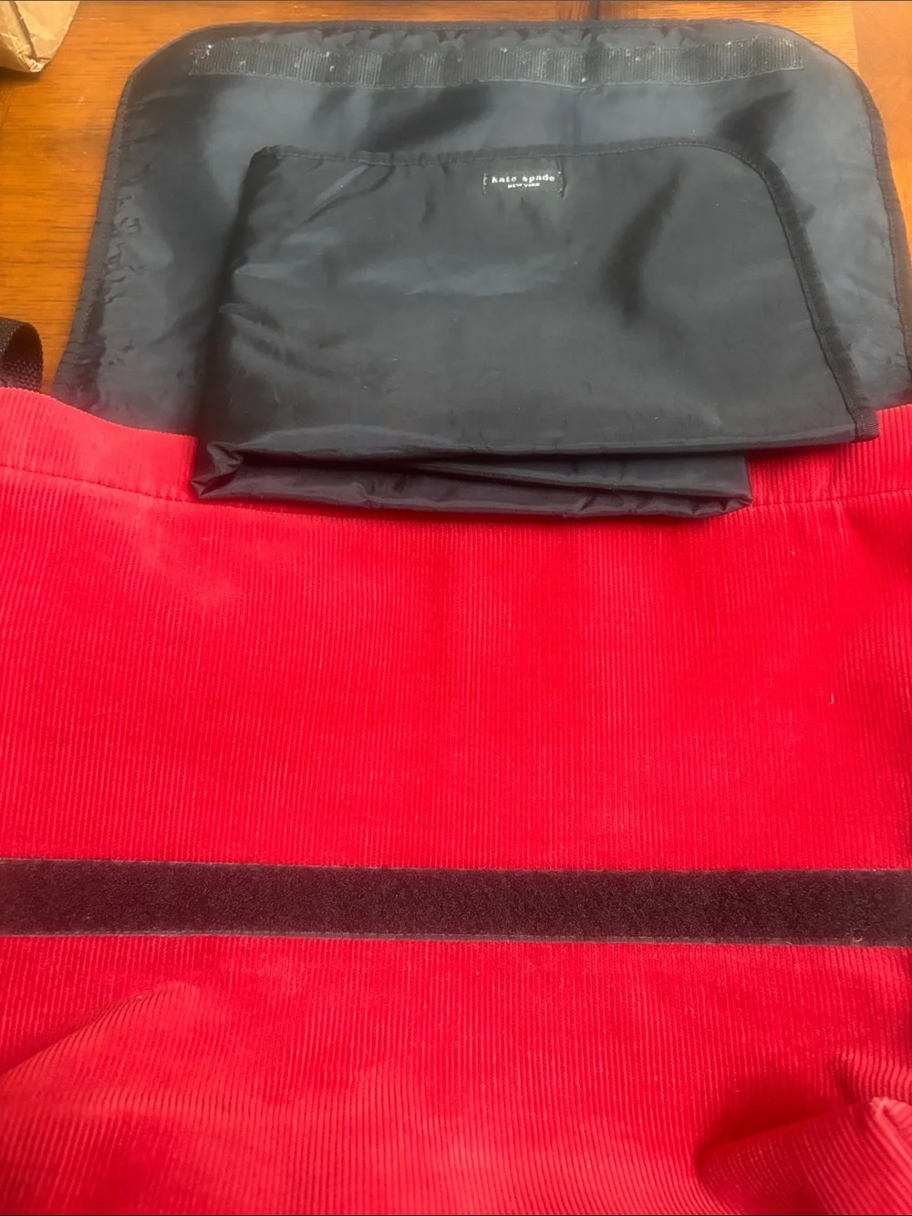 kate spade Red Corduroy Messenger Bag with Black Trim